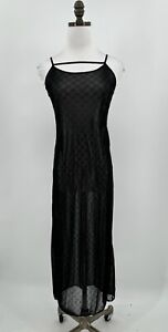 Gucci GG Womens Black Jacquard Mesh Sparkle Strappy Long Slip Dress Sz XL