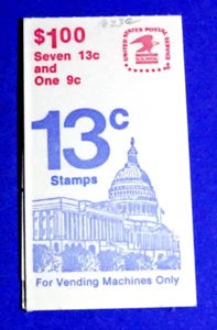US BK 132 $1 SC# 1623Bc 1-9c STAMP + 7-13c STAMPS FLAG OVER CAPITOL SEALED #2 - Picture 1 of 3