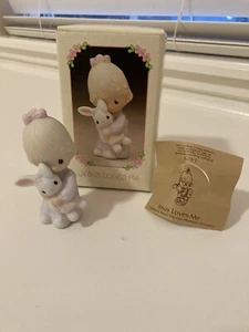 Precious Moments JESUS LOVE ME Girl Holding Bunny Rabbit Doll Figurine - Picture 1 of 6