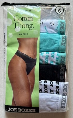 复古女式 Joe Boxer 6 THONGS 100% 棉 6 码已停产旧货。 全新。 — 第 1/4 张图片