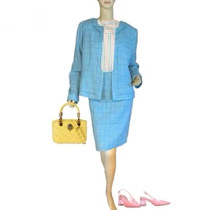 REQUIREMENTS BLAU PASTELL TWEED PRINT BLAZER & ROCK SET GRÖSSE 16 - Bild 1 von 11