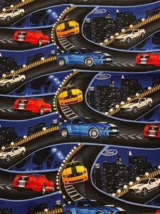 Vtg Ford Motor Company Mustang Cars Cotton Quilt Fabric 1 1/2 yards - Picture 1 of 6