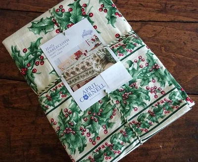 MANTEL DE ALGODÓN APRIL CORNELL ACEBO BAYAS NAVIDAD Verde Rojo Marfil 60x84 Foto 1 de 4