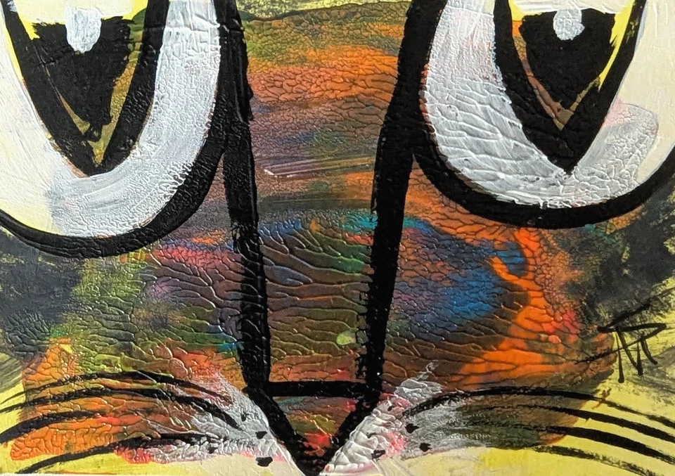 Pintura original de gato ACEO ojos coleccionables cara arte moderno por Samantha McLean Foto 1 de 1