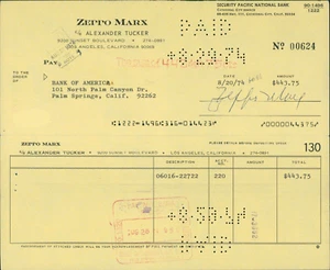 Zeppo Marx Signed Original Yellow Bank Check With Memo Page JSA Authenticated - Picture 1 of 3