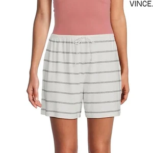 VINCE NWT $145 DOUBLE CHALK STRIPE DRAWSTRING OFF WHITE/BLACK  SHORTS. SZ L - Picture 1 of 13
