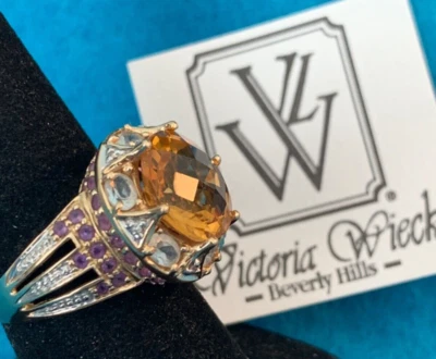 Anillo Victoria Wieck 14K citrino, topacio azul cielo y amatista - talla 8 Foto 1 de 4