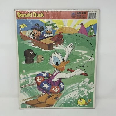 Bandeja Rompecabezas Vintage Pato Donald Disney Clásico Marco Dorado Mickey Daisy Child Foto 1 de 4