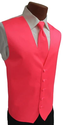 New Men's Hot Pink Satin Fullback Tuxedo Vest & Tie Bow or Long Big & Tall - Image 1 of 3