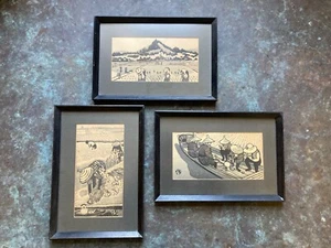 Gihachiro Okuyama xilografia giapponese set di 3 incorniciati, originali d'epoca - Foto 1 di 14