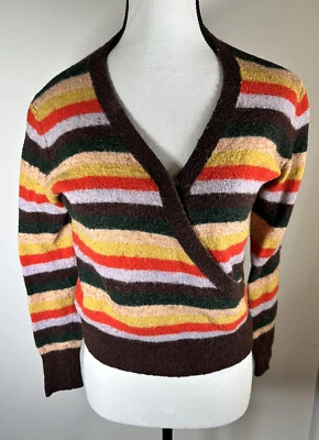 Suéter Madewell Mujer XXS Marrón Imitación Envoltura Lana Mezcla Alpaca Rayas Coloridas Foto 1 de 4