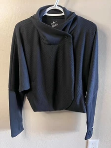 NIKE DRI-FIT Black TEXTURE KNIT Pockets THUMB HOLES Cropped COCOON WRAP JACKET L - Picture 1 of 10