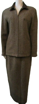 Ralph Lauren Brown Tan Houndstooth 2-PC Zip-Up Jacket Maxi Skirt Suit Size 8 - Image 1 of 4