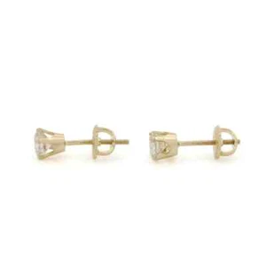 14K Yellow Gold Round Diamond Solitaire Studs Threaded Post Earrings #JB278-10 - Picture 1 of 3