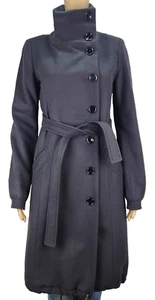 Katia G wool coat women 42 high neck buttons pocket elastic cuff draw string hem - Picture 1 of 11