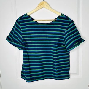 J. Crew Blue Green Stripe Swing Top 100% Cotton Size M - Picture 1 of 6