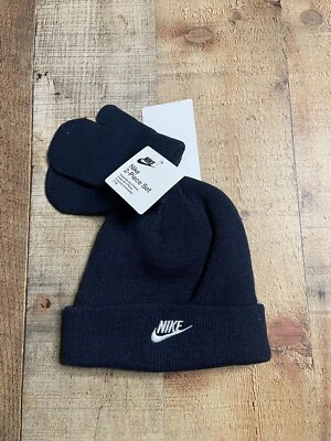 Nike Toddler Size 2/4T Hat and Mittens 2 Piece Set Obsidian Navy Blue 7A2961-695 - Image 1 of 4
