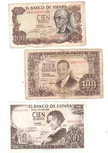 SPAGNA Lotto 3 Banconote 100 Pesetas assortite - Picture 1 of 2