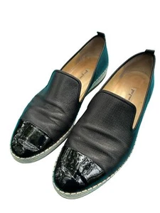 Paul Green Black Leather Loafer Shoes Patent Tip Espadrille Slip On UK 7.5 US 10 - Picture 1 of 8
