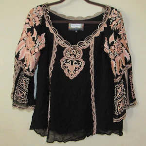 Vintage Collection Heavily Embroidered Blouse Floral Boho Bell Sleeve Top sz M - Picture 1 of 4