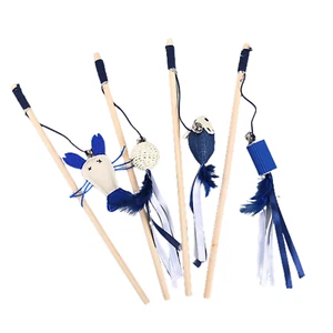 4Pcs Cat Pet Toy Kitten Teaser Stick Interactive Wand Feather Bell Rod Toys Gift - Picture 1 of 4