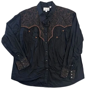 Vtg PANHANDLE SLIM Pearl Snap Size 3X Western Cowgirl Shirt Black Embroidered - Picture 1 of 5