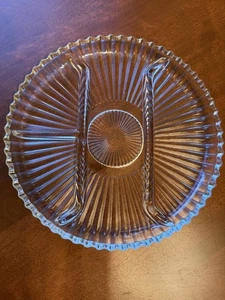Indiana Glass Clear Ribbed 4 Part Divided Relish 10" Tray Platter VTG - Picture 1 of 4