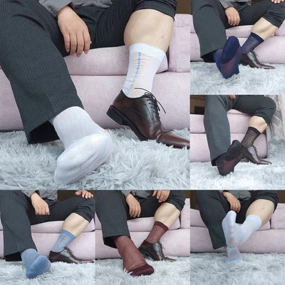 Calcetines formales de negocios transparentes a rayas de tubo ultrafino a rayas para hombre Foto 1 de 4
