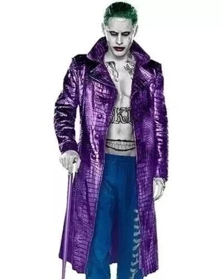 Jared Leto Joker Purple Trench Coat Suicide Squad Men’s Leather Costume - Image 1 of 4