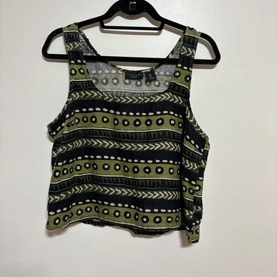 Camiseta sin mangas Tahari de lino talla grande verde negra sin mangas Foto 1 de 4