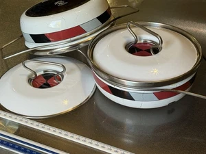 Retro Paar Vintage Depositata Siltal Carla Agnelli Italy weiß rot Emaille Pfannen - Bild 1 von 24