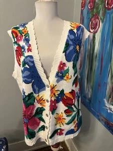 Brillante Vivo De Colección Lucia Mujer M Suéter Cárdigan Chaleco Flor Floral Colores Audaces - Imagen 1 de 6
