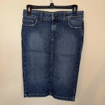 Zara Mujer Mujer’s 4 Denim Midi Falda Lápiz Abertura Trasera Bolsillos Lavados Medianos Foto 1 de 4