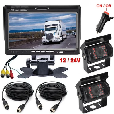 7" Rear View Monitor 4Pin 2x IR Reverse Backup Camera for Trailer RVs Bus Truck - Image 1 of 4