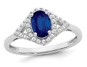 7/8 Carat (ctw) Lab-Created Blue Sapphire Ring in 14K Gold with Diamonds - Picture 1 of 4