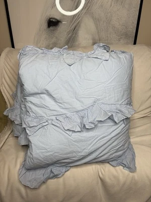 pottery barn LoveShackFancy Ruffle Bow Quilt Queen Light Blue - Image 1 of 3