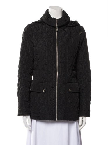 Cappotto giacca manica lunga trapuntato nero tinta unita Michael Kors autentico con cappuccio piccolo