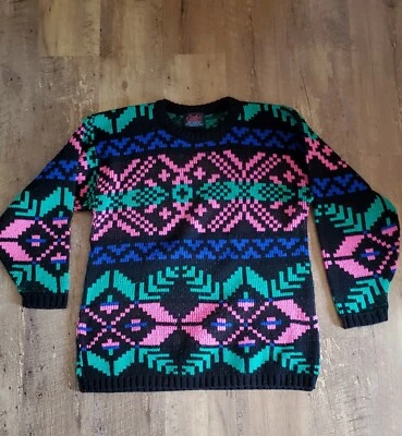 Suéter túnica vintage años 80 para mujer talla L colorido geométrico rosa verde azul negro Foto 1 de 4