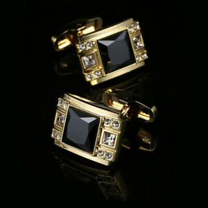 2.50Ct Princess Cut Black Diamond Men's Charm Cufflinks 14K Yellow Gold Finish