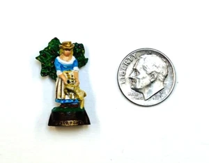 Miniature Metal Painted Woman Figurine.  Dog & Tree 1” Tall.  Vintage - Picture 1 of 9