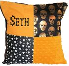 Kids Cushion Cover | Sensory Pillow | Personalised | Gold Skulls | 1st Name Free