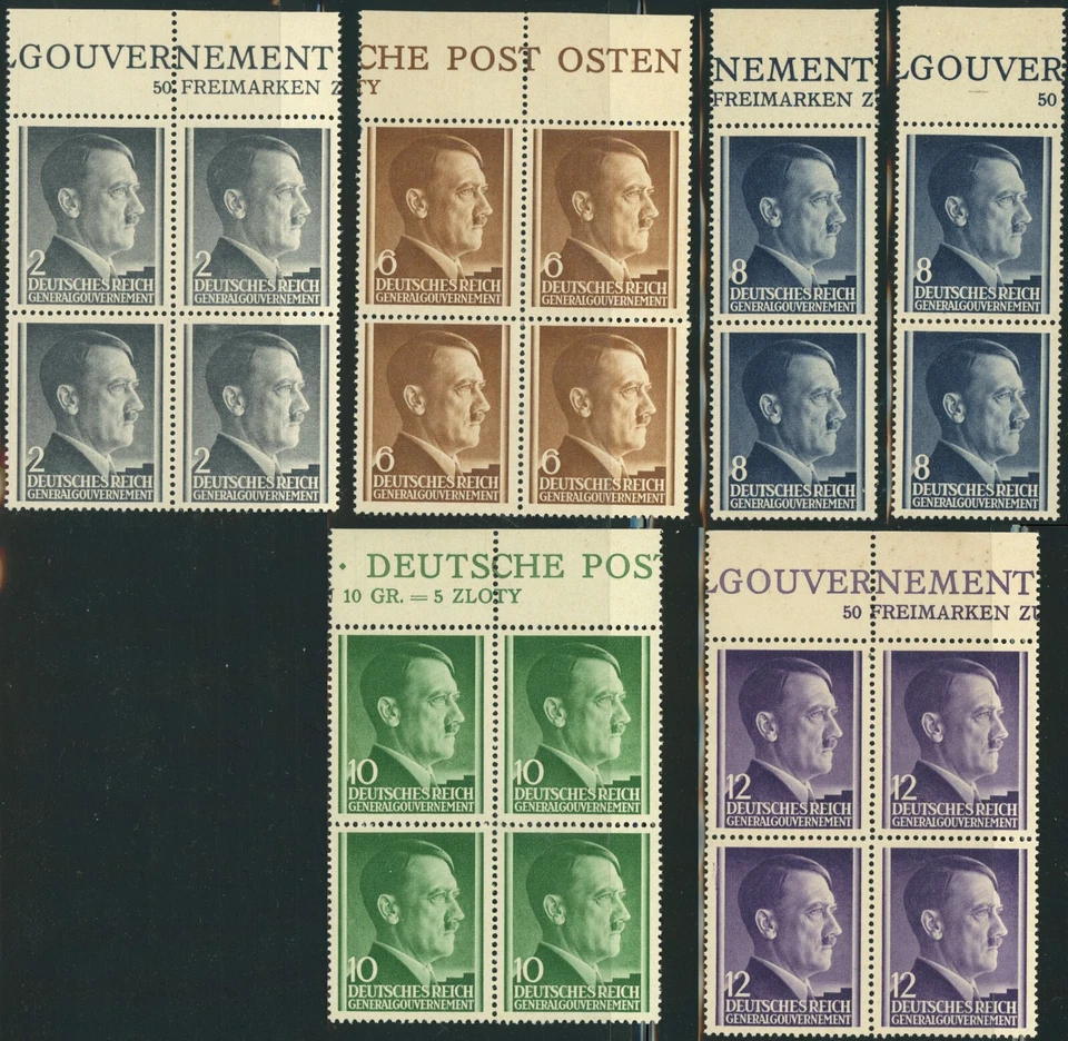 Poland German Occupation Sc#N76-N80 Mi#71-75 Adolf Hitler 1941 Postage Blocks - Image 1 of 1