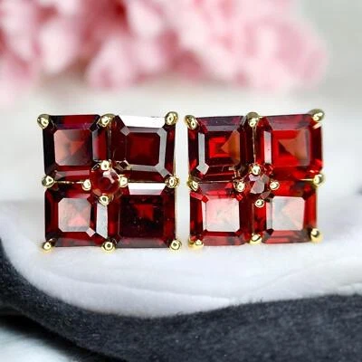 Vintage 14k Yellow Gold Square Cut Rhodolite Garnet Stud Earrings - Imagem 1 de 4