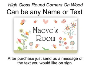 Pastel Flowers Kids Bedroom Room Door Sign Plaque any Name insects butterflies - Picture 1 of 4