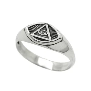 Radiant Delta Triangle All Seeing Eye Providence Masonic Freemasonry Men's Ring  - Picture 1 of 10