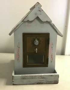 Handmade Wooden Combination Lock Birdhouse Bank 10-3/4” tall Light Blue - Picture 1 of 8