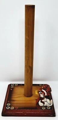 Portarollos de toallas de papel de madera arte popular pintado a mano flores gorro rojo ganso Foto 1 de 4