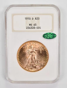 MS65 1910-D $20 Saint-Gaudens Gold Double Eagle - CAC - Graded NGC *9979 - Picture 1 of 3