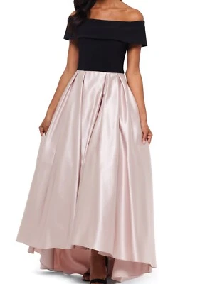Betsy & Adam Womens Size 0 Off The Shoulder Satin Ballgown Black Champagne Pink - Image 1 of 4