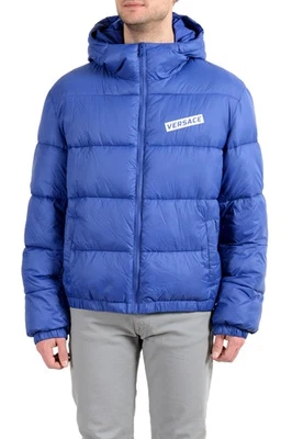 Versace Men's Blue Logo Full Zip Hooded Parka Jacket sz S M L XL 2XL - Image 1 of 4